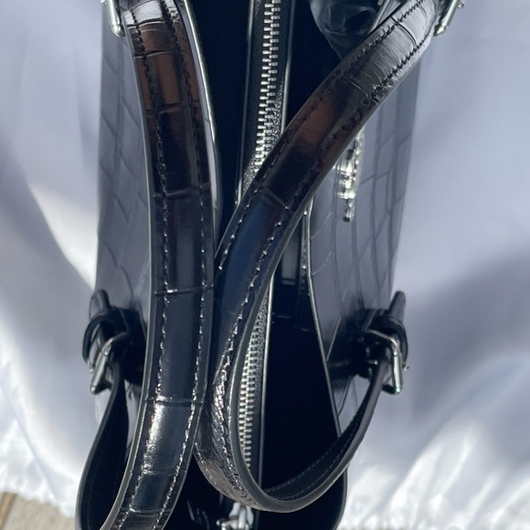 Coach Mollie Black Croc-Embossed Leather Tote - Picture 7 of 8